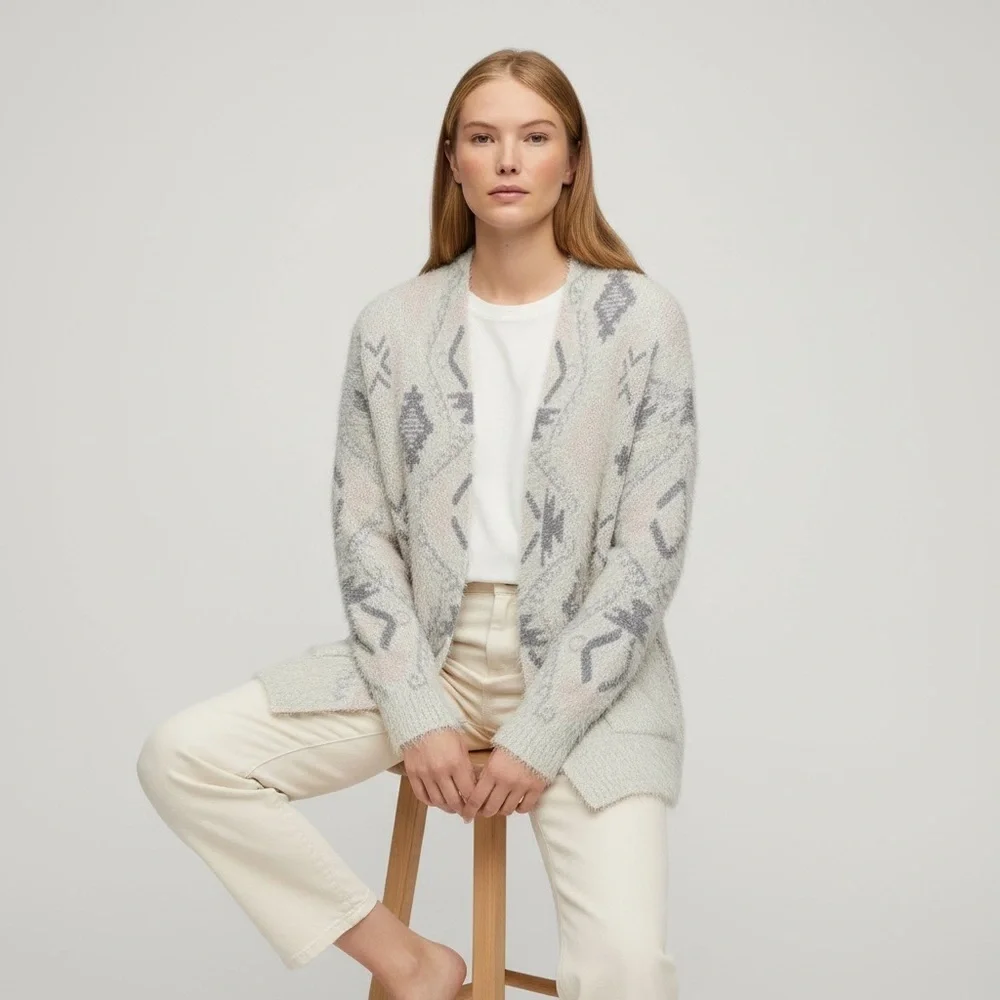Knox Rose Cream and Gray Geometric Women’s Cardigan Size XS